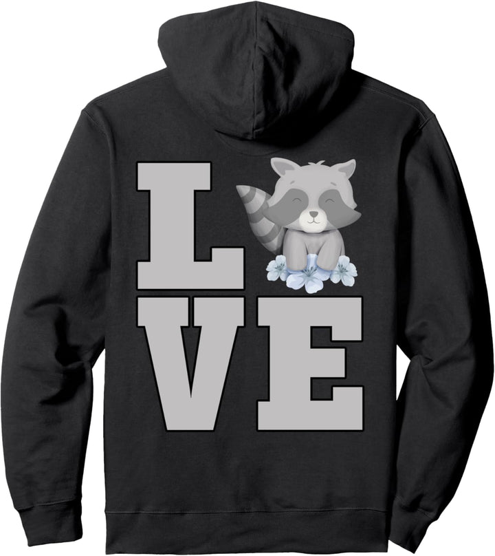 I Love Raccoons Funny Cute Raccoon Lover Floral Animal Pullover Hoodie