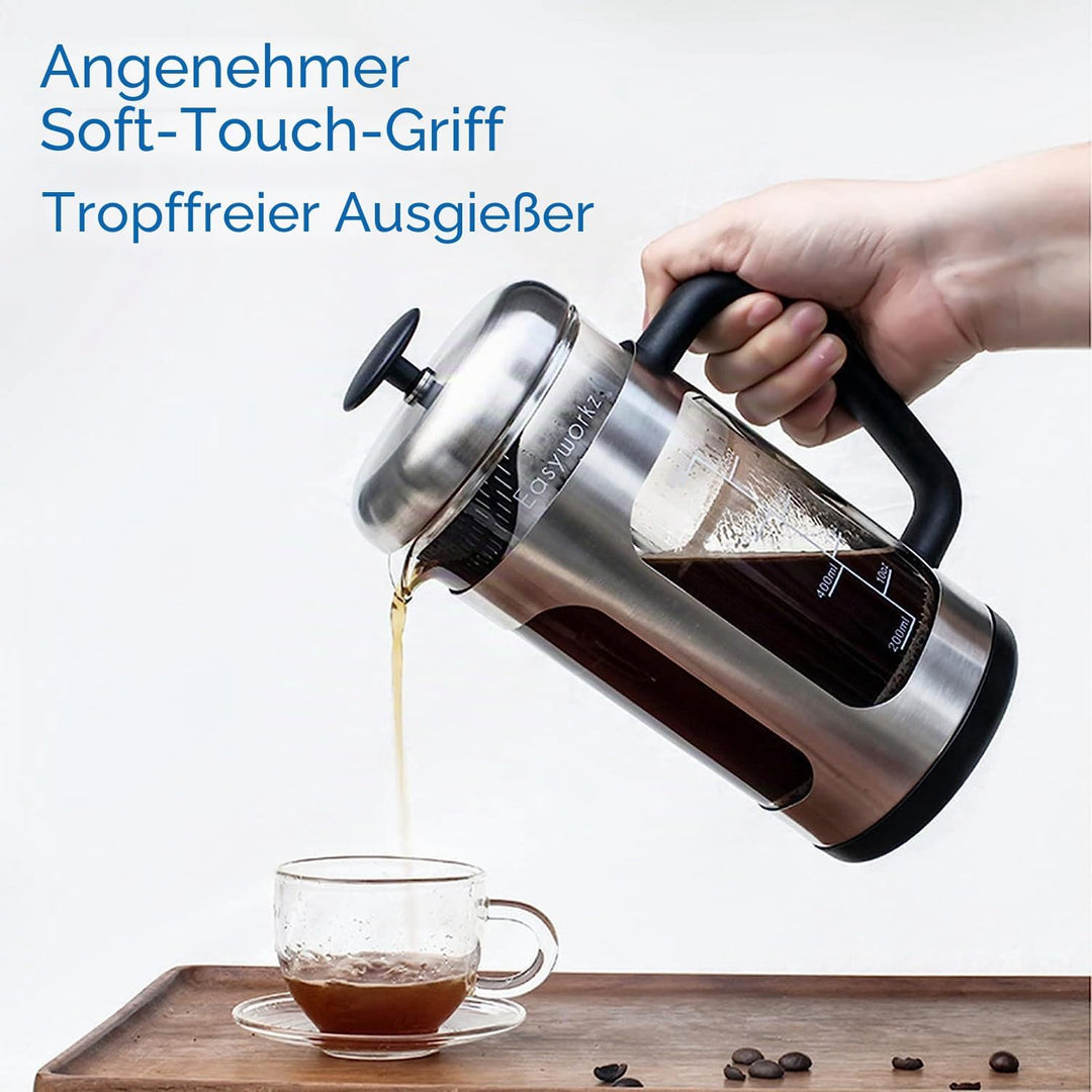 Easyworkz French Press Kaffeebereiter Kaffeepresse aus Edelstahl mit Borosilikatglas,rutschfester we