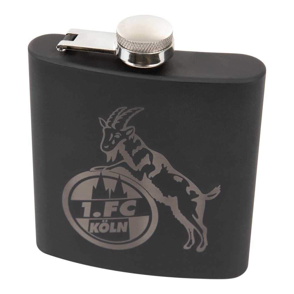 1. FC Köln Flachmann - Logo - schwarz Taschenflasche, Edelstahl Flasche - Plus Lesezeichen I Love Kö