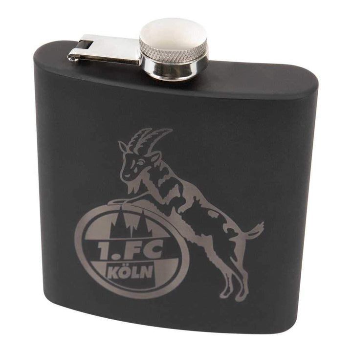 1. FC Köln Flachmann - Logo - schwarz Taschenflasche, Edelstahl Flasche - Plus Lesezeichen I Love Kö