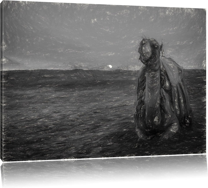 Pixxprint Kamel in ägyptischer Wüste als Leinwandbild/Grösse: 100x70 / Wandbild/Kunstdruck/fertig be