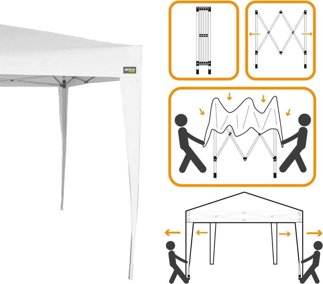 AKTIVE 62187 - Faltpavillon 300x300x240/250 Weiss, Markisen für den Aussenbereich, Terrasse, Strand,