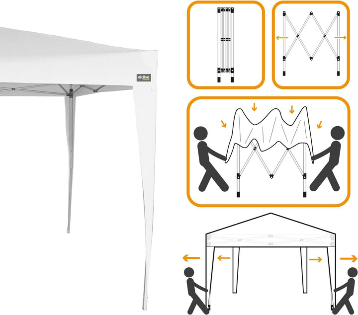 AKTIVE 62187 - Faltpavillon 300x300x240/250 Weiss, Markisen für den Aussenbereich, Terrasse, Strand,