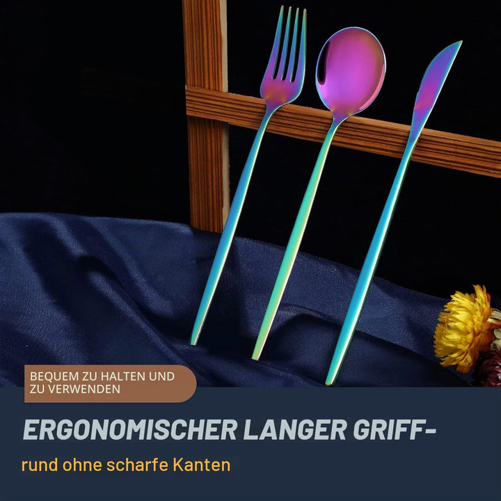 Bestdin Regenbogen Besteck Set 6 Personen, 30 teilig Edelstahl Besteck Bunte, Essbesteck Set mit Mes