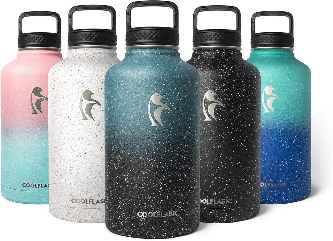 Coolflask Isolierte Wasserflasche 2L, Halbe Gallone Wasserkrug mit Strohhalm & 3 Deckel, Grosse Isol