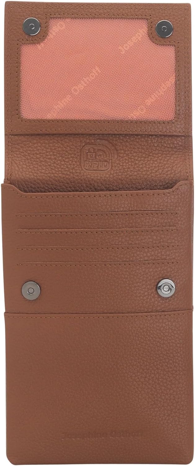 Josephine Osthoff Handy Umhängetasche mit Karten- und Sichtfach, handgemacht aus 100% Echtleder, Cro