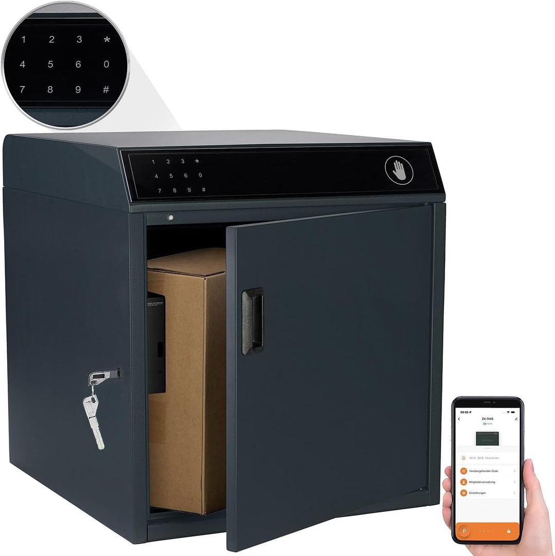 AGT Smarte Paketboxen: Paketbriefkasten mit WLAN-Gateway, Stahl, 46 x 50 x 50 cm, PIN, App (Briefkas