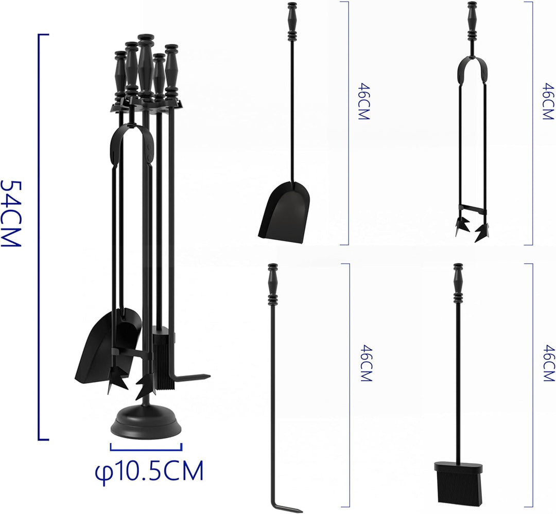 Kingson Kaminbesteck 4-teilig - Griff & Ständer aus Gusseisen - inklusive Schaufel, Schürhaken, Bürs