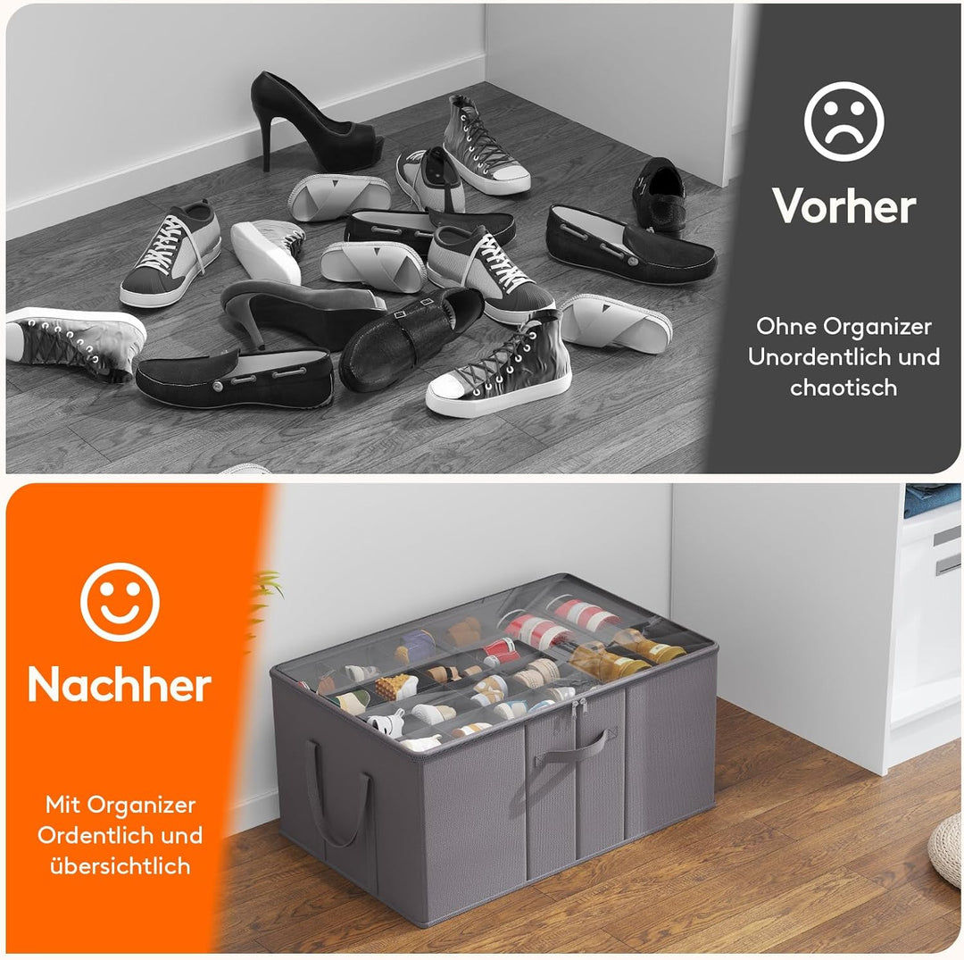 Lifewit Grosser Schuhorganizer für den Kleiderschrank, Faltbarer Schuhkarton mit durchsichtigem Deck
