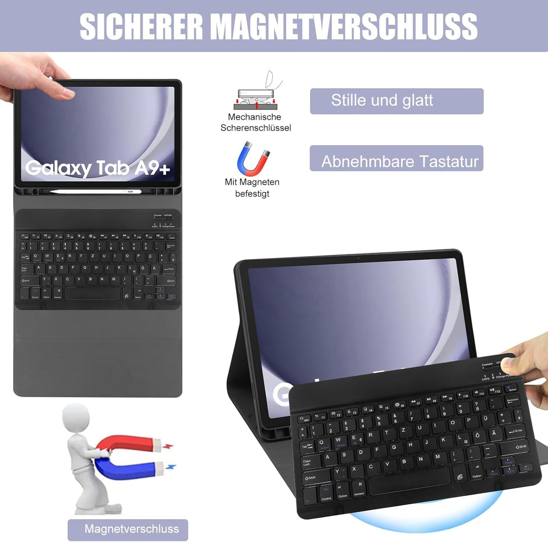 Zabatoco Tastatur Hülle für Samsung Galaxy Tab А9 Plus 2023 11 Zoll [QWERTZ Deutsches], Abnehmbar Ta