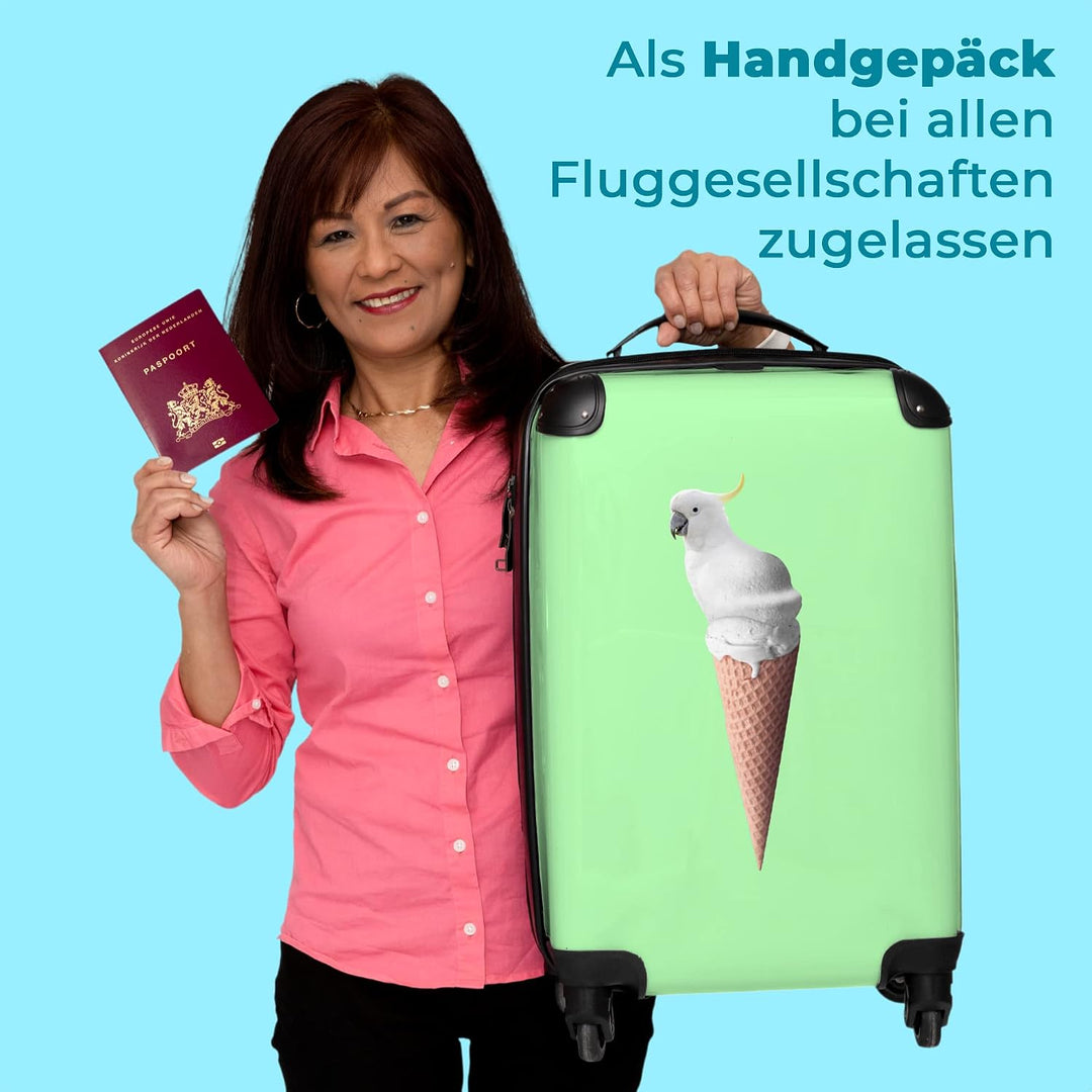 NoBoringSuitcases.com® Koffer Handgepäck Trolley Rollkoffer Kleine Reisekoffer mit 4 Rollen - Papage