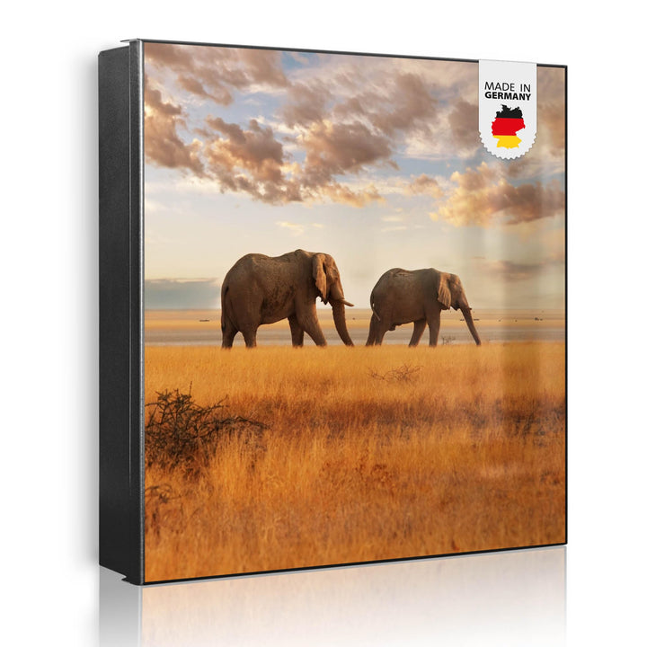 banjado® Grosser Schlüsselkasten Glas/Schlüsselbox 30cm x 30cm mit 50 Haken - Motiv Elefanten/Schlüs