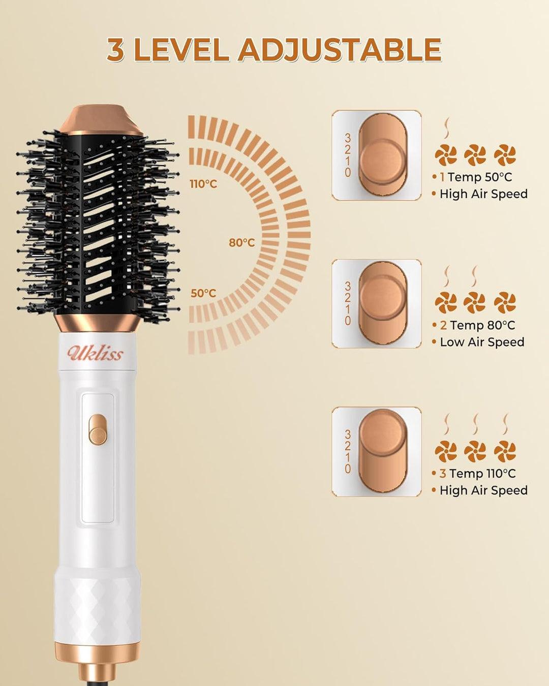 UKLISS 6 in 1 Hairstyler, Hair Styler Set mit 6 Aufsätzen: Lockenföhn Automatisch, Rundbürstenföhn,