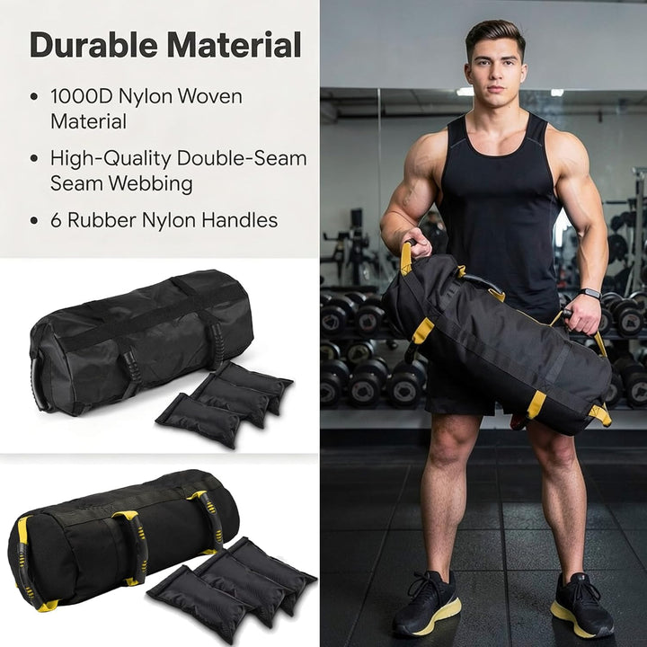 Taeku Gewichtssack für Fitness, Verstellbar Power Bag mit 6 Griffen Krafttraining Sandsäcke Workout
