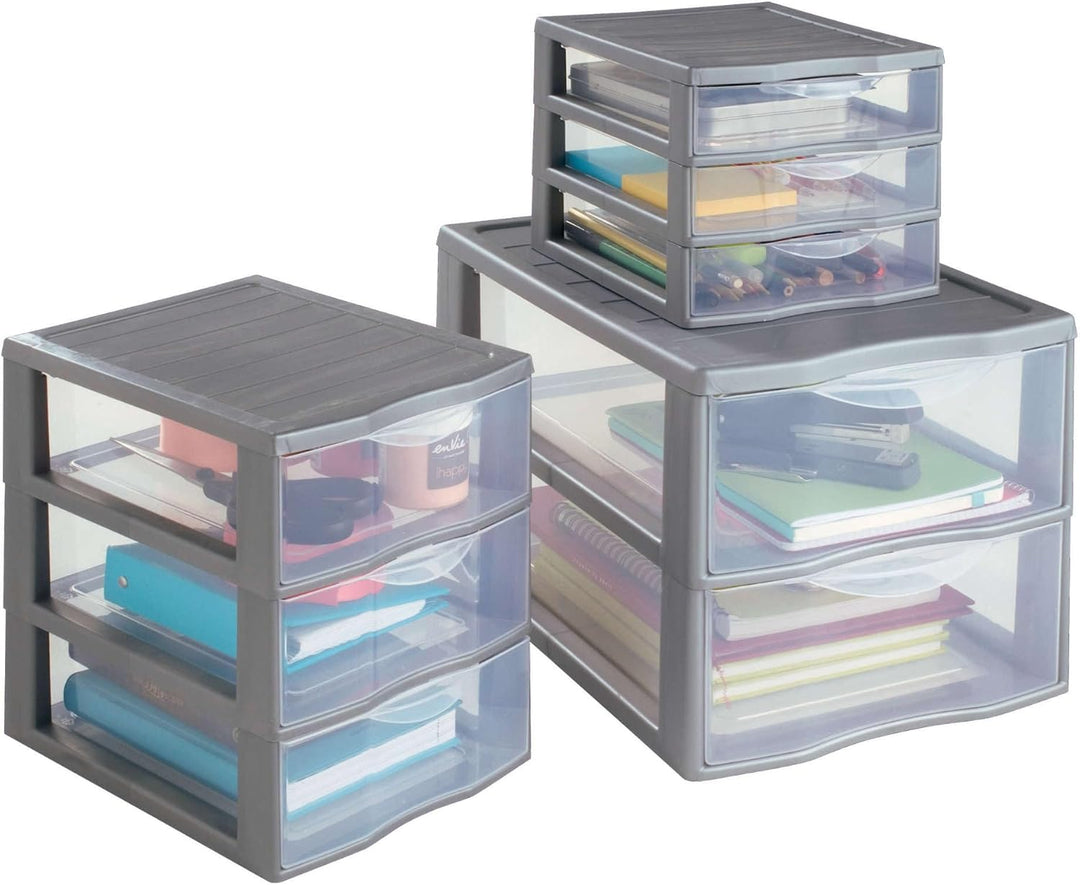 SUNDIS Orgamix, schubladenbox aus Kunststoff, 3 transparente Schubladen im Format A5, Höhe 25,5 cm,
