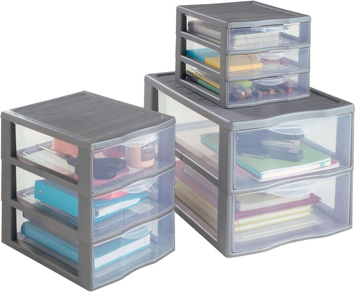 SUNDIS Orgamix, schubladenbox aus Kunststoff, 3 transparente Schubladen im Format A5, Höhe 25,5 cm,