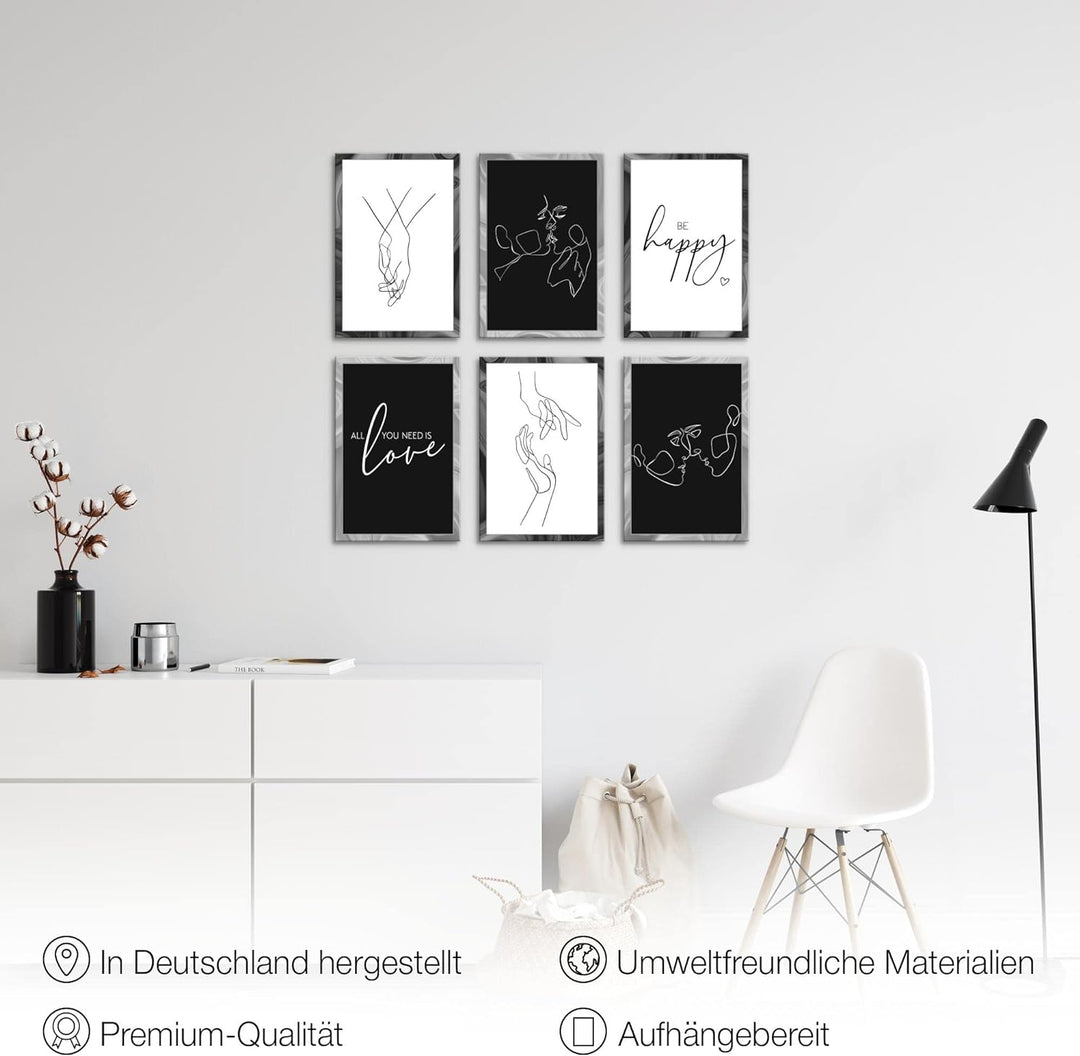Novart Wandbilder Set - KOMPLETT AUFHÄNGFERTIG - Made in Germany - Moderne Bilder Love Wohnzimmer Sc