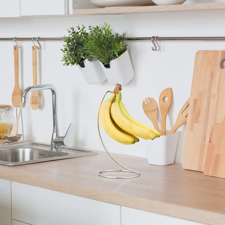 Relaxdays 8 x Bananenhalter mit rundem Standfuss, Bananenhaken, Obstaufbewahrung, Bananen, Trauben,
