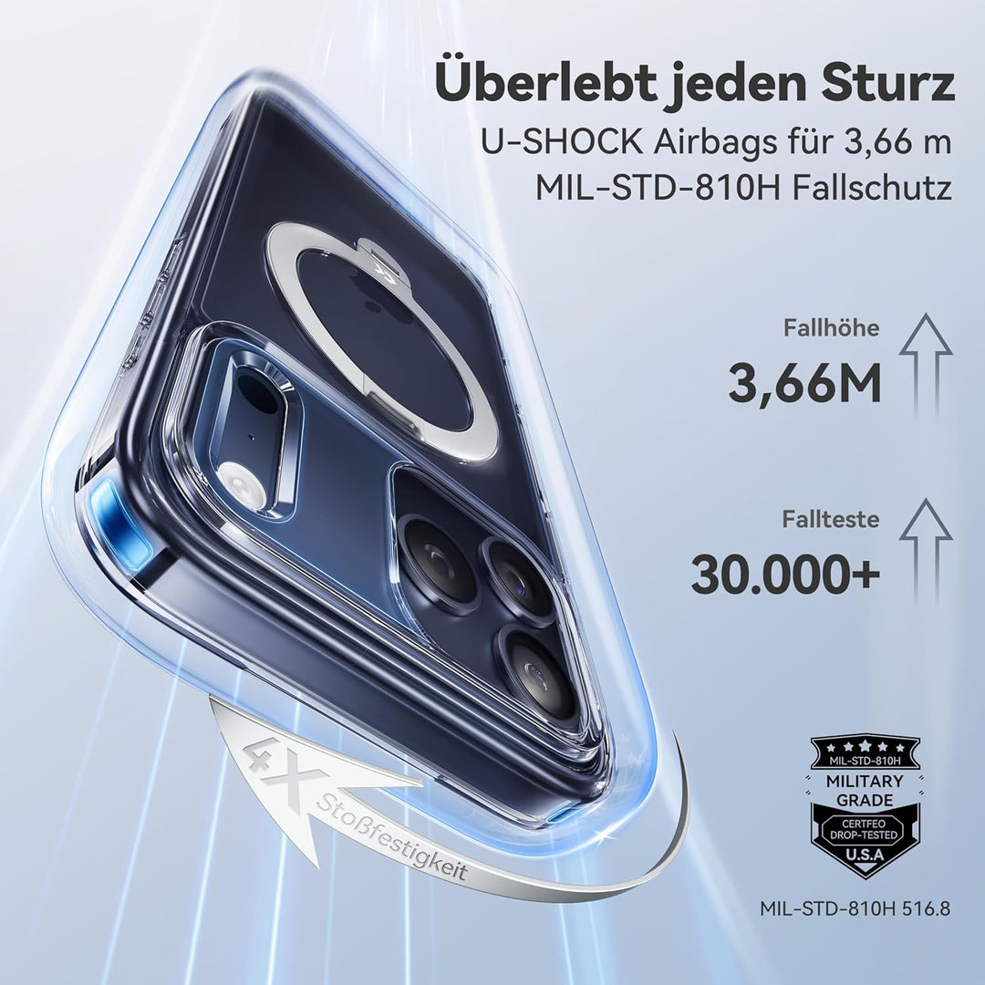CASEKOO für iPhone 17 Pro Max Hülle für MagSafe [360 Drehständer] [Kameraschutz & Militärschutz] Sto