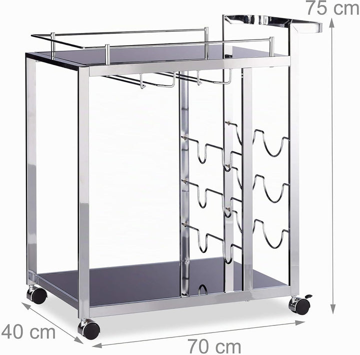 Relaxdays Servierwagen Glas BARON schwarz, Design Rund, Metall, HxBxT: 73 x 46 x 74 cm, Küchenwagen,