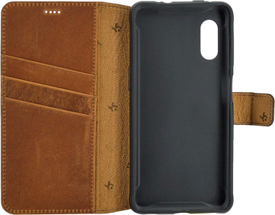 Suncase Book-Style Hülle kompatibel mit Samsung Galaxy Xcover Pro Leder Tasche (Slim-Fit) Lederhülle