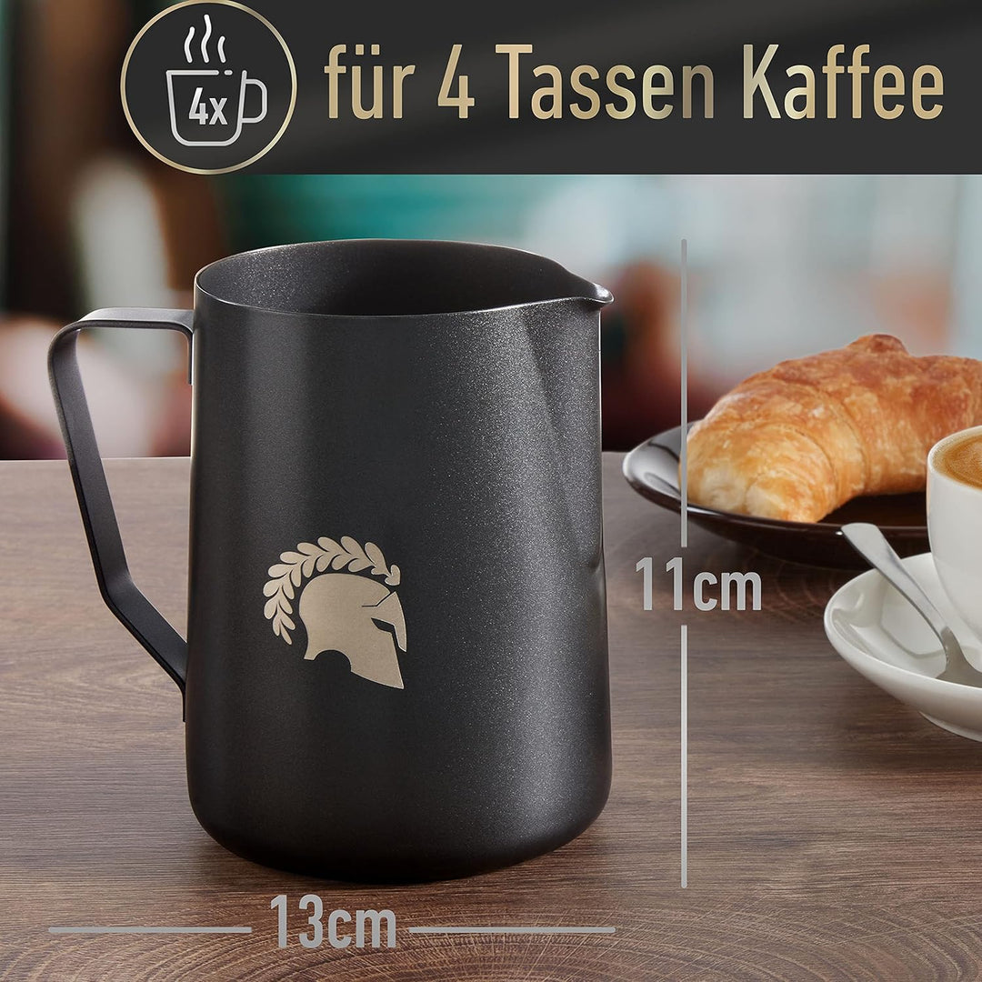 Barista Legends® Milchkännchen Edelstahl Schwarz matt 1000ml mit speziellem Latte Art Ausguss für pe