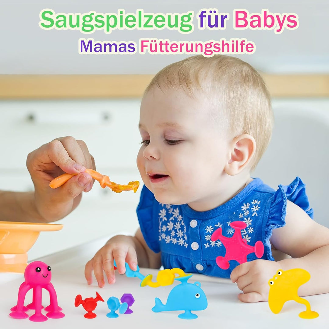 Saugnapf Spielzeug, 50 Stück Sensorik Silikonbausteine Saugspielzeug, Badespielzeug Baby ab 3 Jahre