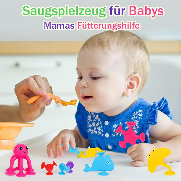 Saugnapf Spielzeug, 50 Stück Sensorik Silikonbausteine Saugspielzeug, Badespielzeug Baby ab 3 Jahre