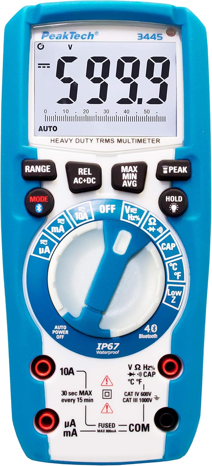 PeakTech 3445 - True RMS Digital Multimeter mit 4.0 Bluetooth, Wasserdicht (IP67), 6000 Counts, Stro