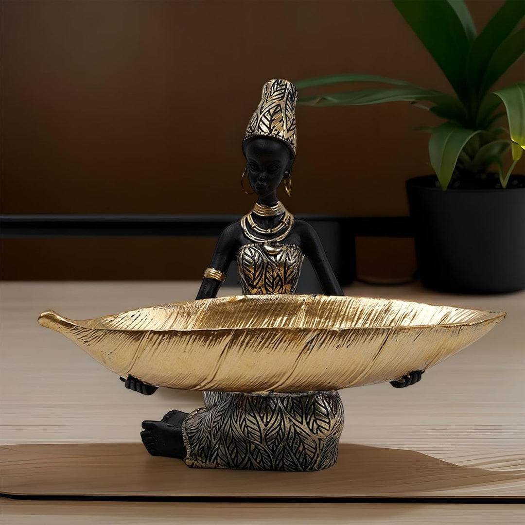 Generisch Obst -Servierplatte, Nahrungspflichten | Harz African Black Woman Fruit Display Tablett -