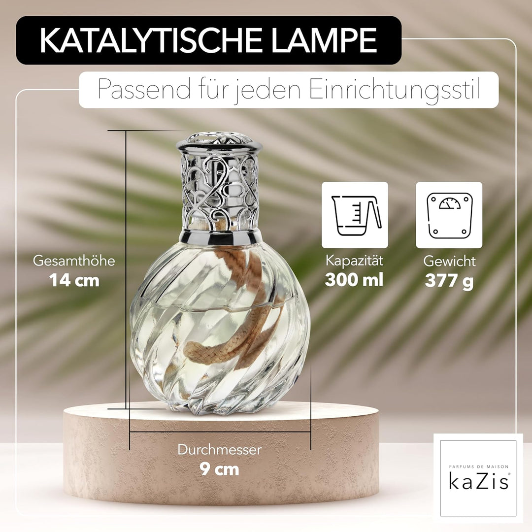 KAZIS® I Katalytische Lampe Twister I Duftlampe I Glas I XXL I 300 ml Inhalt I transparent