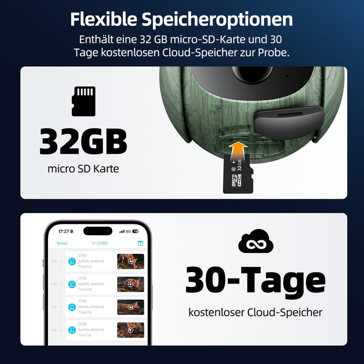 CEYOMUR 4G LTE Wildkamera Solar, 2K-PTZ Wildtierkamera mit SIM Karte & SD Karte, Überwachungskamera