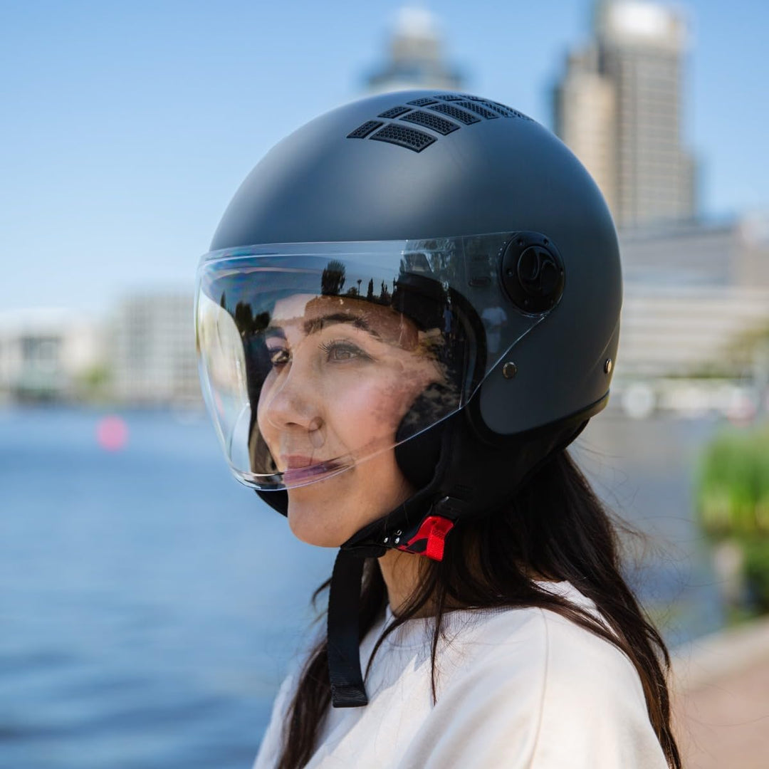 VINZ Como Jethelm mit Visier ECE 22.06 Zertifiziert | Roller Helm Mopedhelm Ideal Für Motoroller & V