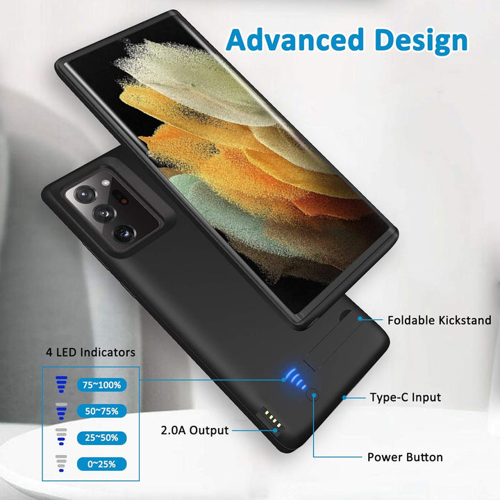Gladgogo Akku Hülle für Samsung Galaxy Note 20 Ultra 5G, [6000 mAh] Zusatzakku Ladehülle Handyhülle