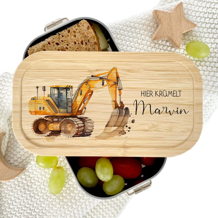Manufaktur Liebevoll - Personalisierte Brotdose mit Fächern, Edelstahl Lunchbox mit Bambus Deckel u.