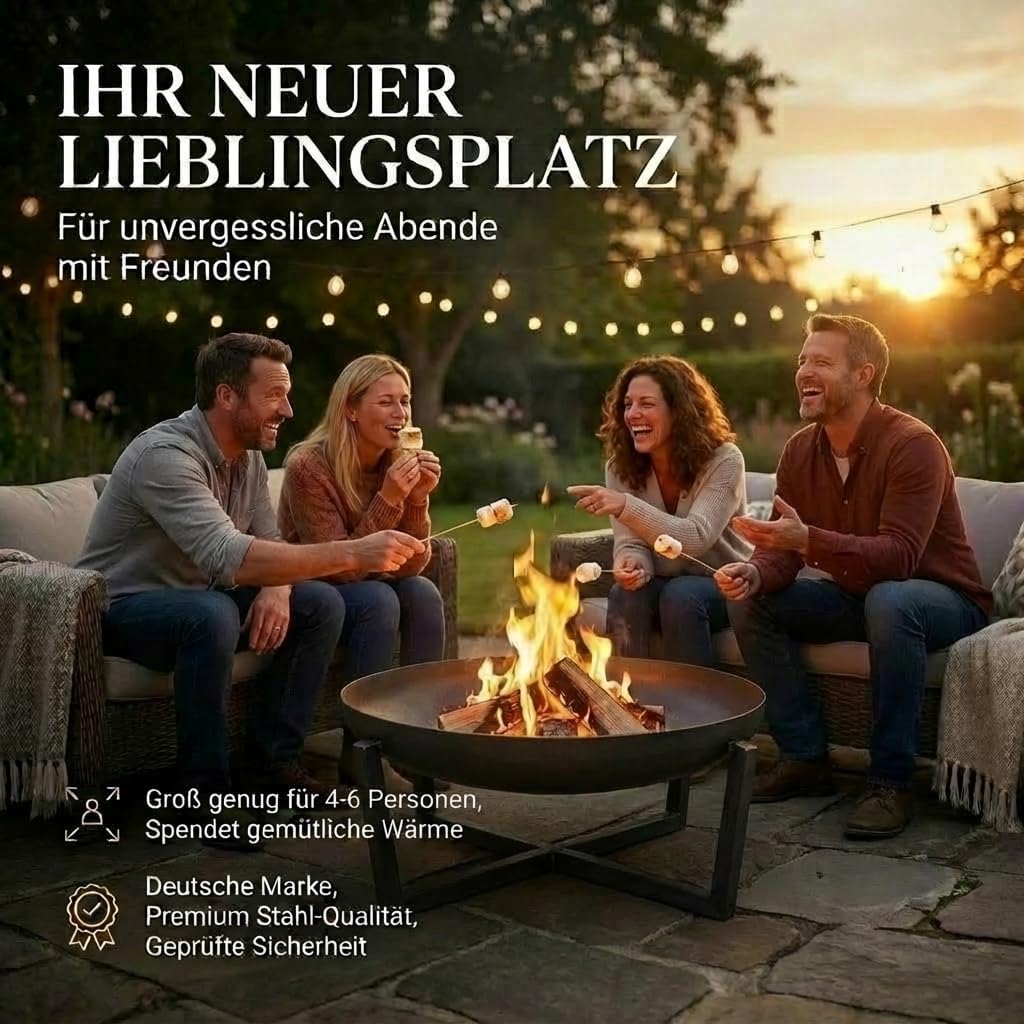 SOUK ONE Feuerschalen, Feuerschale Ø 60 cm - Feuerstelle für den Garten, Funkenschutz, Terrasse und