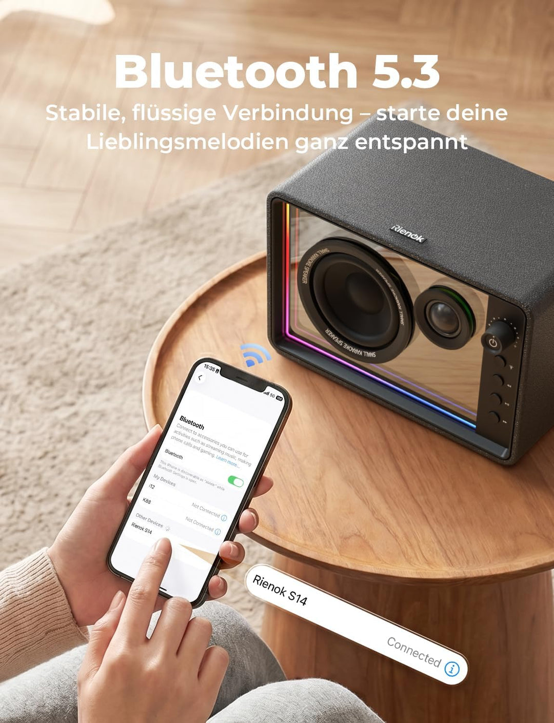 RIENOK Bluetooth-Lautsprecher, 40 W, leistungsstark, Autonomie, 15 H, RGB-Lichter, Bluetooth 5.3, St