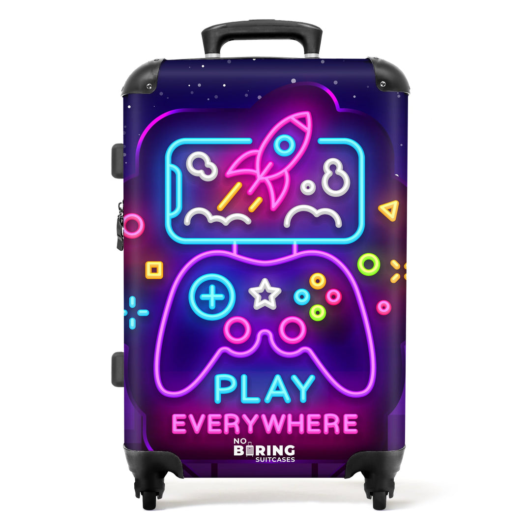 Reisekoffer Geschenk Junge Rollkoffer Reisekoffe Trolli Suitcase Koffer Gross Kinder - Gaming - Neon