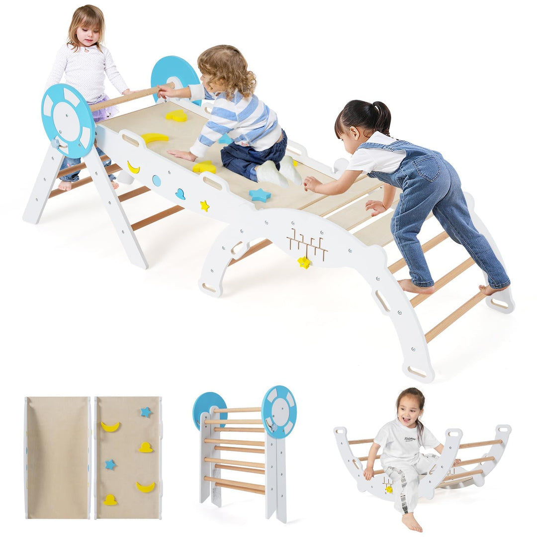 FANTASK 7 in 1 Klettergerüst Indoor, Kletterdreieck 3er Set mit Rutsche, Kletterbogen, inkl. doppels