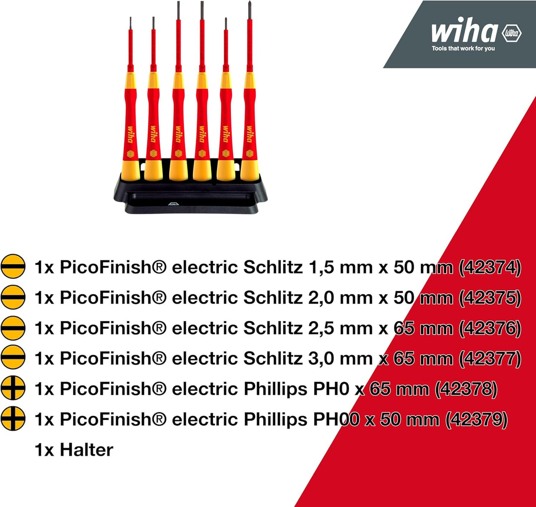 Wiha Feinschraubendreher Set PicoFinish® electric 7-teilig inkl. Halter I Schraubendreher für Elektr