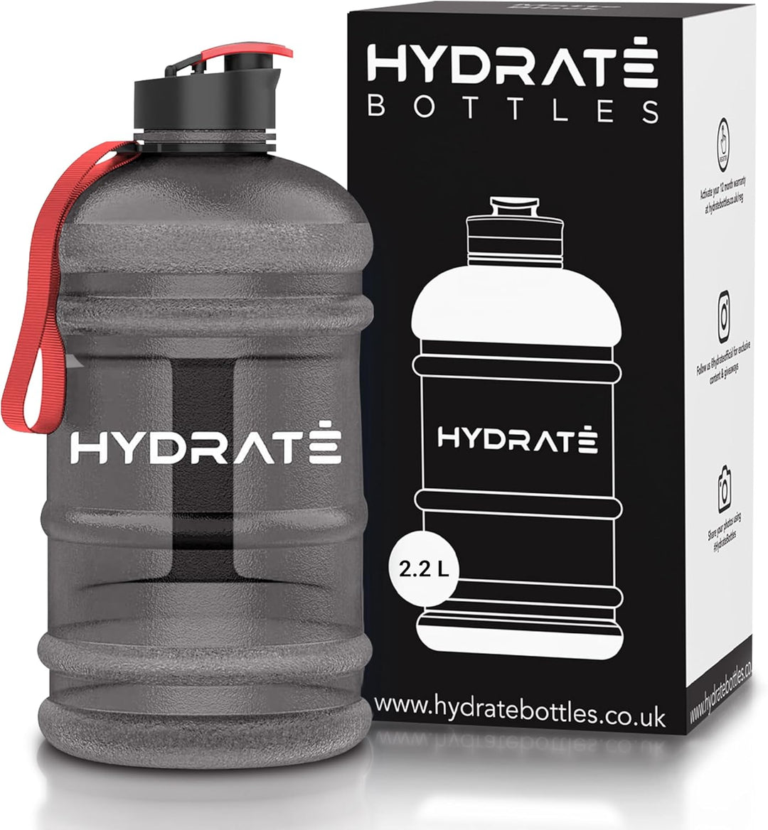 HYDRATE Hochwertige-2,2-Liter-Wasserflasche - jetzt mit Easy-Drink-Cap, langlebig & extra stark - BP