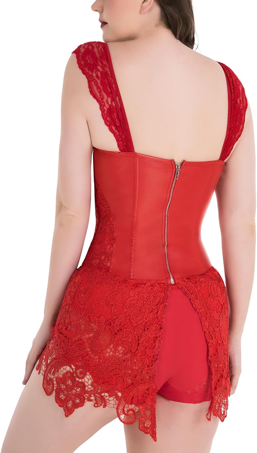 Damen Korsett Spitze Kleid Boned Bustier Steampunk-Kostüm Rock und Korsett Top Verstellbaren Taillen