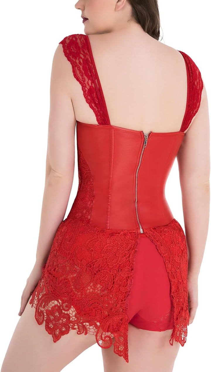 Damen Korsett Spitze Kleid Boned Bustier Steampunk-Kostüm Rock und Korsett Top Verstellbaren Taillen