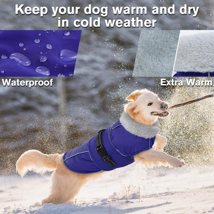 Lelepet Hundejacke Winter Warmer Hundemantel, Wasserdichter Wintermantel Fleece Hundeweste für Mitte