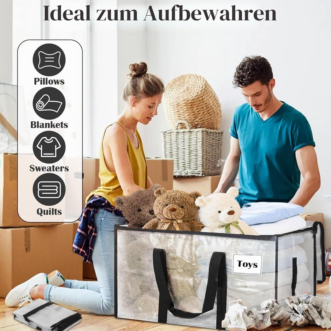 Withosent 100L Aufbewahrungstasche Gross Gewebt, 10er Wasserdicht Umzugstaschen mit Reissverschluss