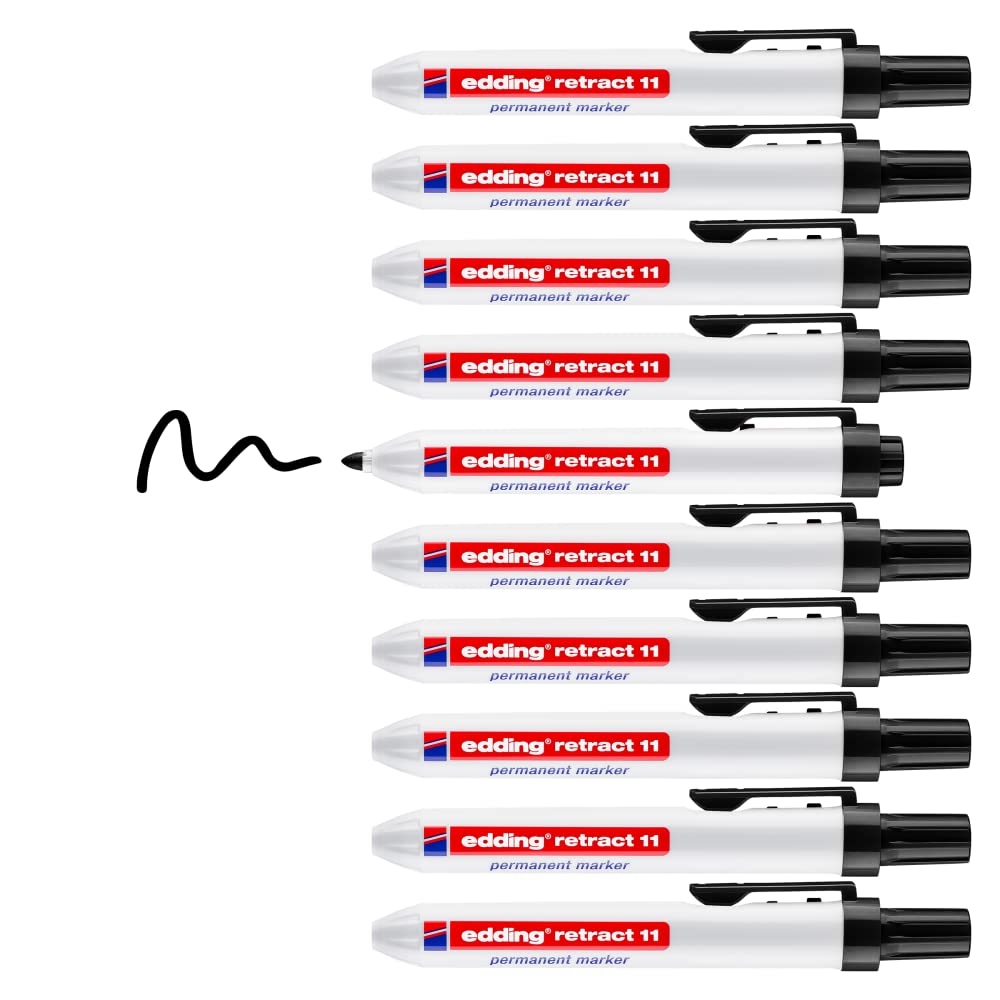 edding retract 11 Permanentmarker - schwarz - 10 Stifte - Rundspitze 1,5-3 mm - wasserfest, schnell-