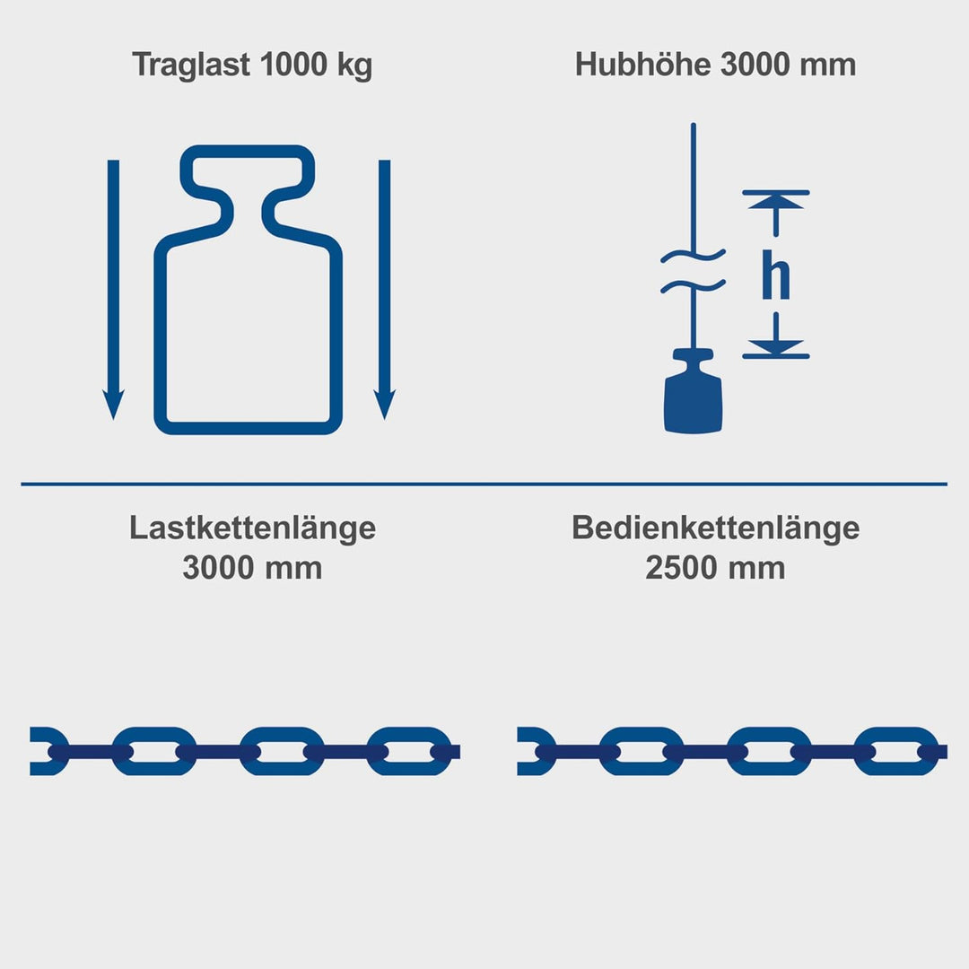 Scheppach Kettenzug CB01 (Tragkraft 1000 Kg, Hubhöhe 3000 mm, Lasthaken mit Sicherheitsbügel, lange