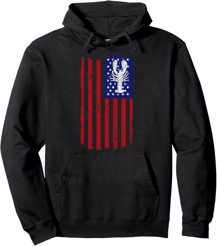 Crawfish Vintage amerikanische Flagge Retro Cajun Meeresfrüc Pullover Hoodie