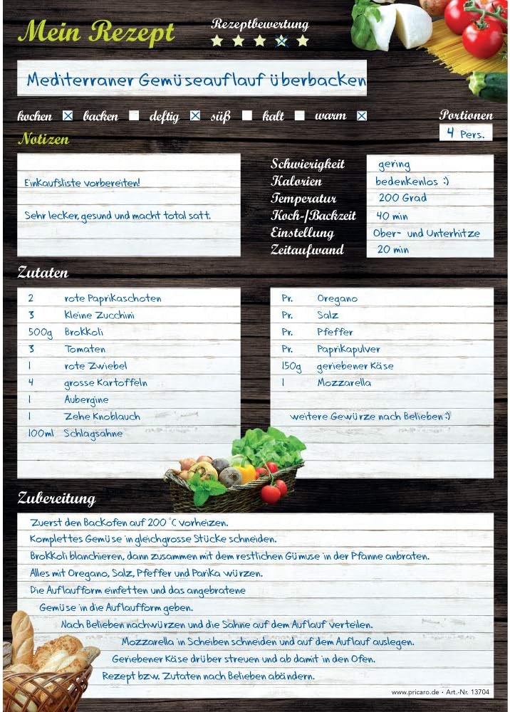 PRICARO Rezeptordner mit Rezeptblock "Mediterran", A4