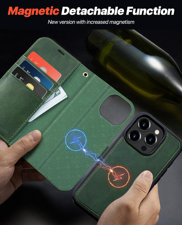 OCASE iPhone 15 Pro Max Hülle(2in1) Leder Stossfestes Case [Abnehmbare magnetische Hülle] [Kabellose